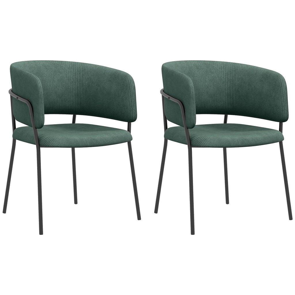 EasyComfort Set 2 Sedie per Cucina Imbottite, in Tessuto Effetto Velluto e Acciaio, 57x53x73 cm, Verde