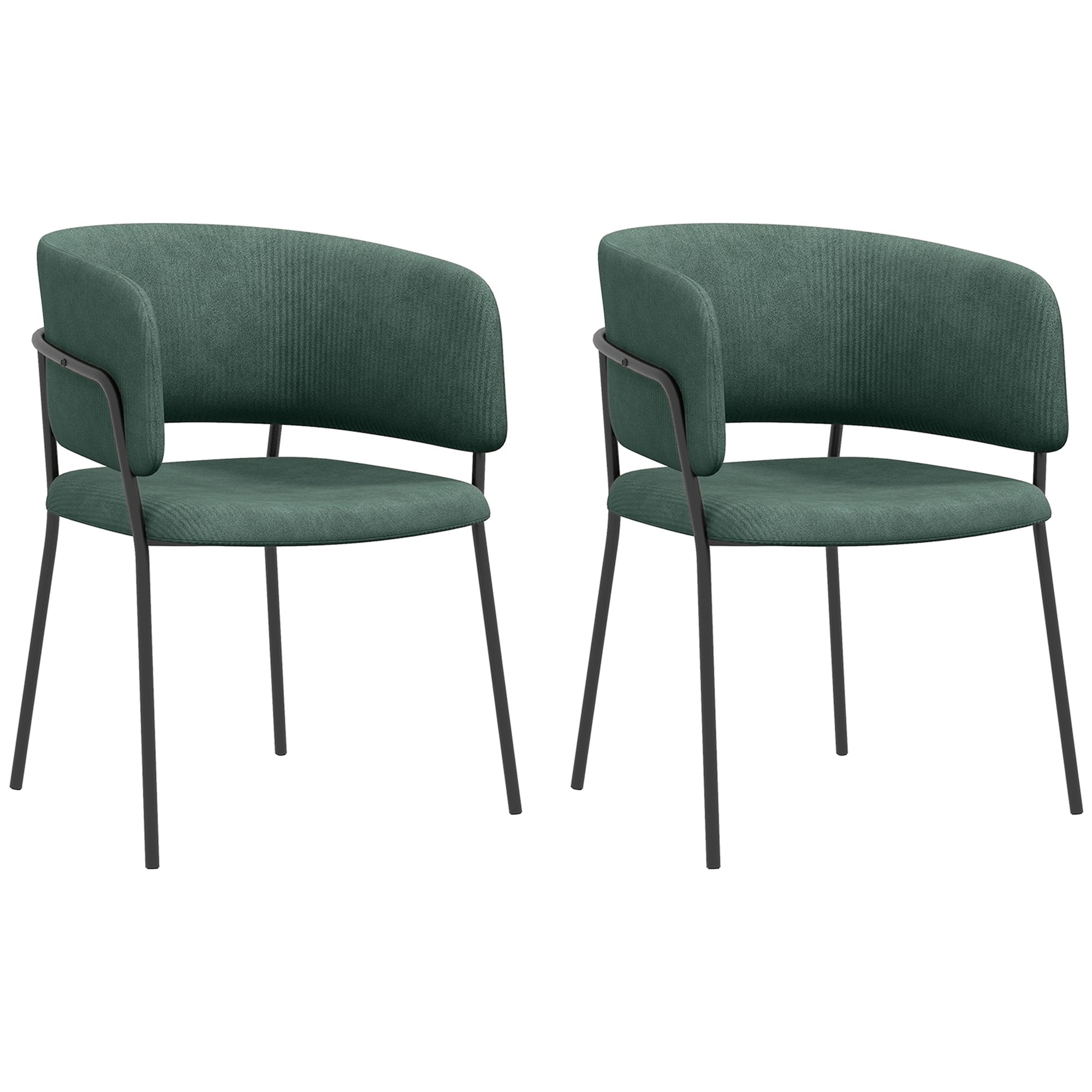 EasyComfort Set 2 Sedie per Cucina Imbottite, in Tessuto Effetto Velluto e Acciaio, 57x53x73 cm, Verde
