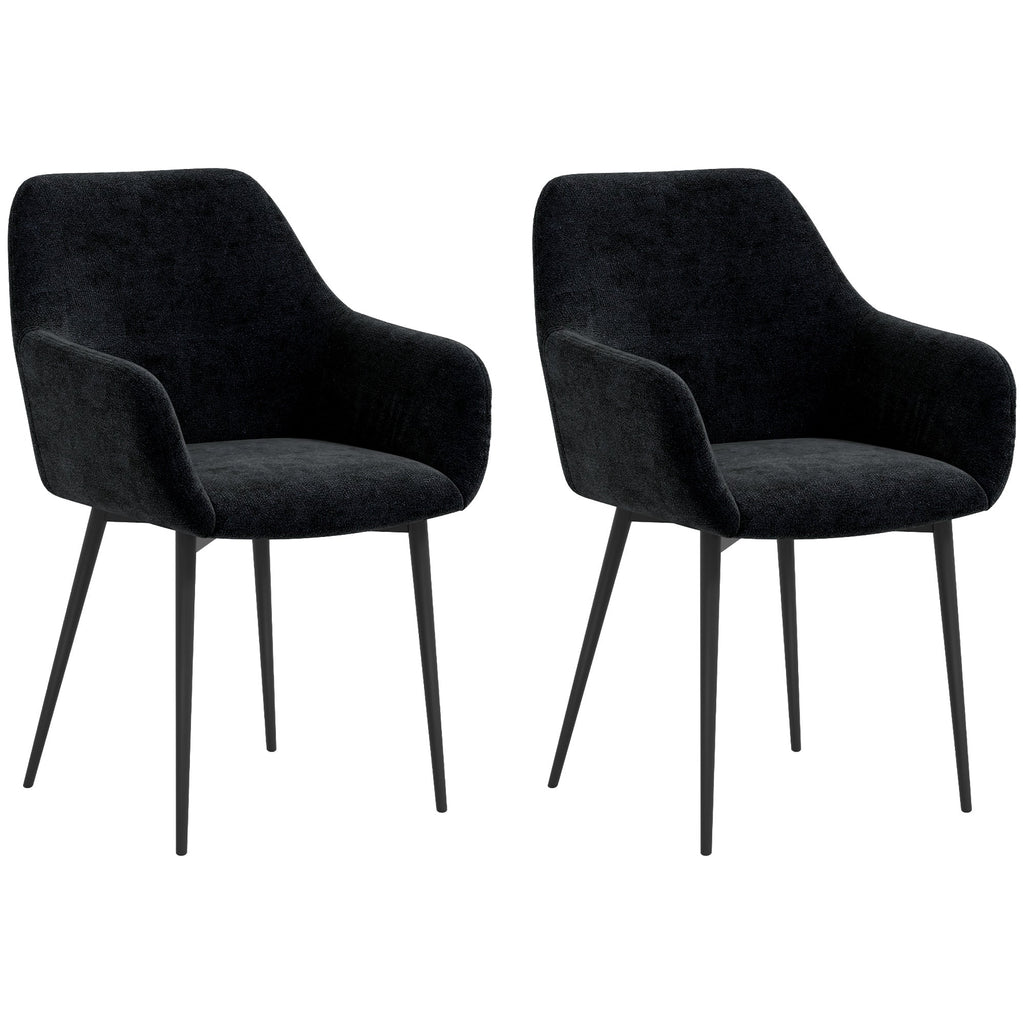 EasyComfort Set 2 Sedie per Sala da Pranzo Moderne with Braccioli, Seduta Imbottita e Gambe in Acciaio, 54x57x80cm, black