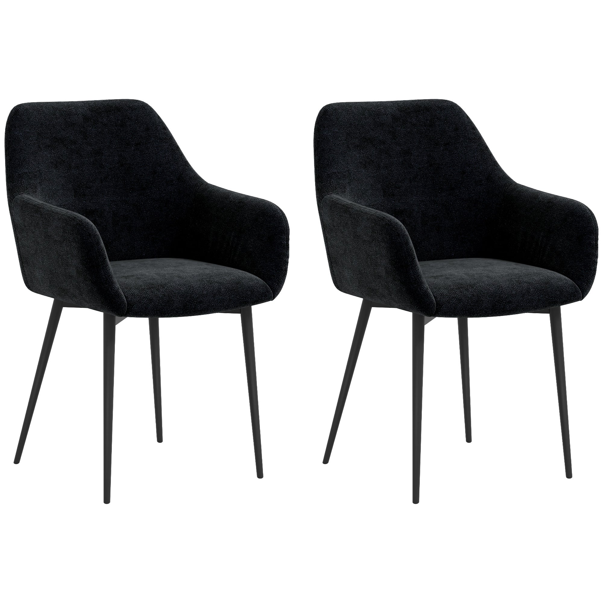 EasyComfort Set 2 Sedie per Sala da Pranzo Moderne with Braccioli, Seduta Imbottita e Gambe in Acciaio, 54x57x80cm, black