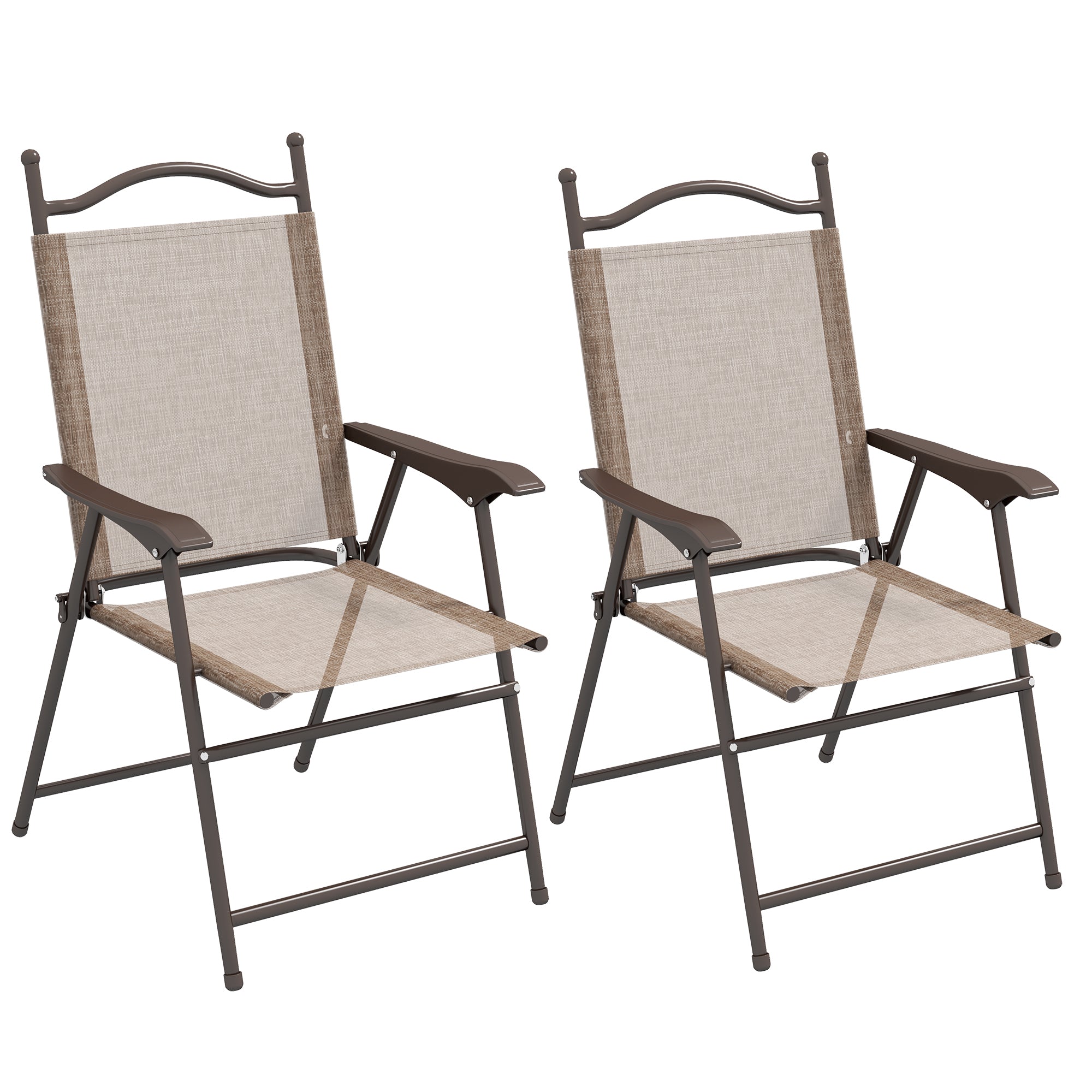 EasyComfort Set 2 Sedie Pieghevoli da Giardino with Braccioli e Seduta in Tessuto Traspirante, Marrone