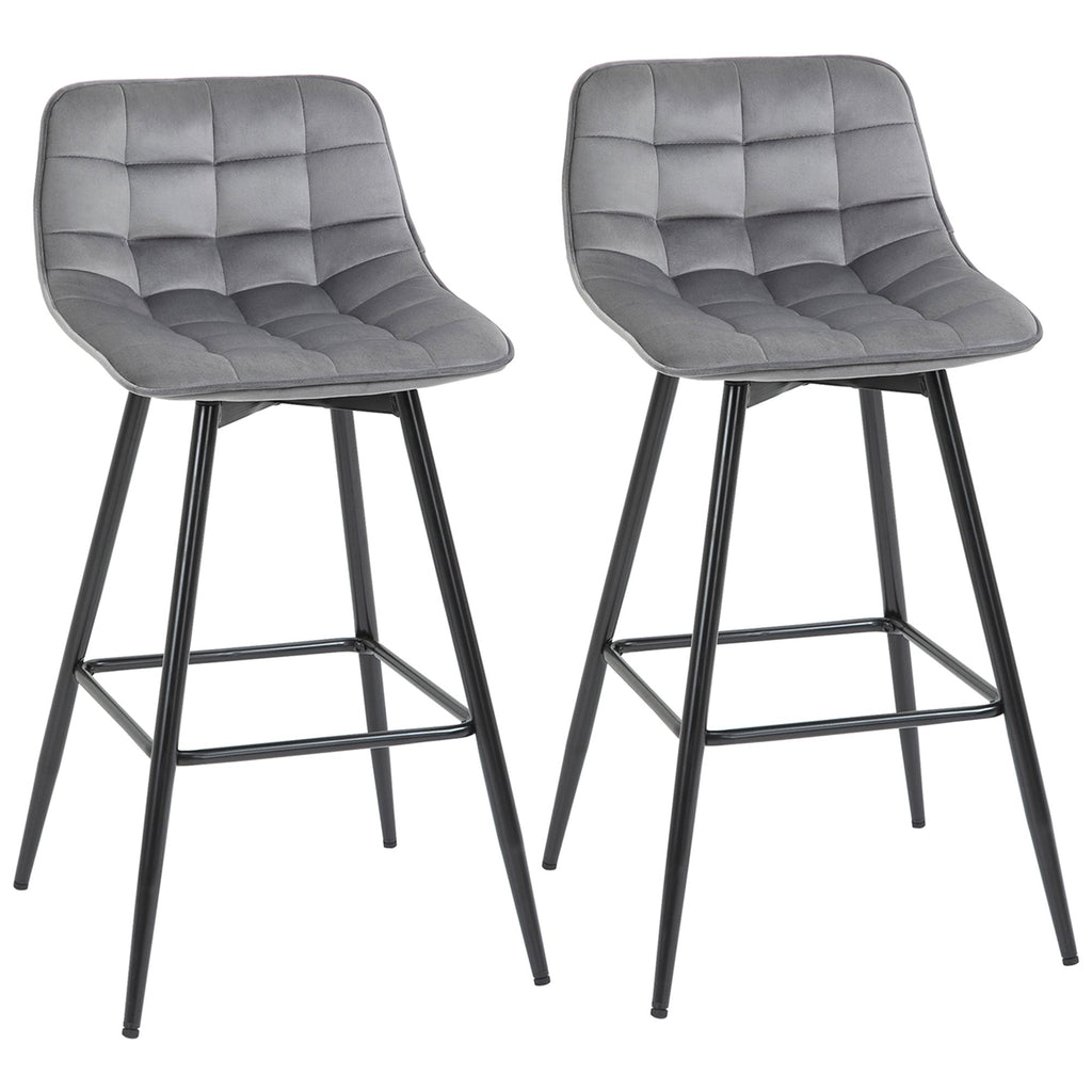 EasyComfort Set 2 Sgabelli Alti da Bar with Sedie Imbottite e Poggiapiedi Stile Nordico, with schienale in Velluto, 45x47x88cm, Grigio
