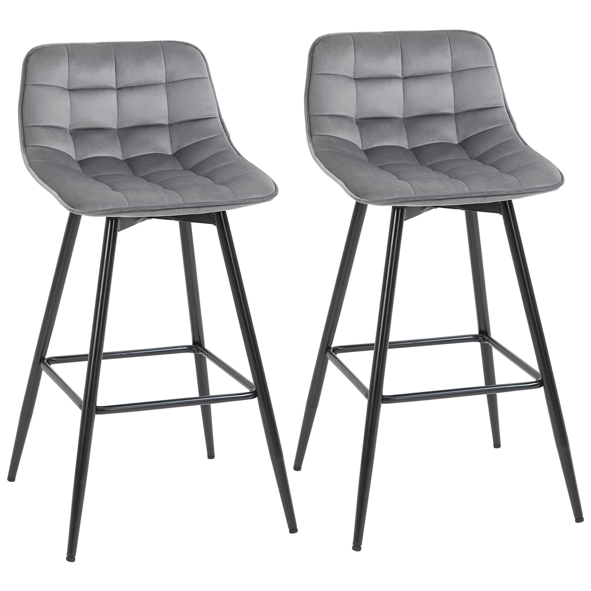 EasyComfort Set 2 Sgabelli Alti da Bar with Sedie Imbottite e Poggiapiedi Stile Nordico, with schienale in Velluto, 45x47x88cm, Grigio