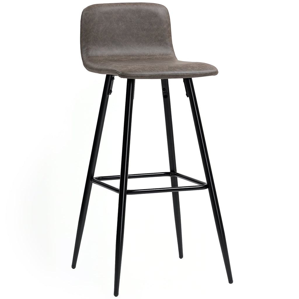 EasyComfort Set 2 Sgabelli Bar with Schienale Basso e Poggiapiedi, Rivestimento in PU e Gambe in Acciaio, Marrone Scuro