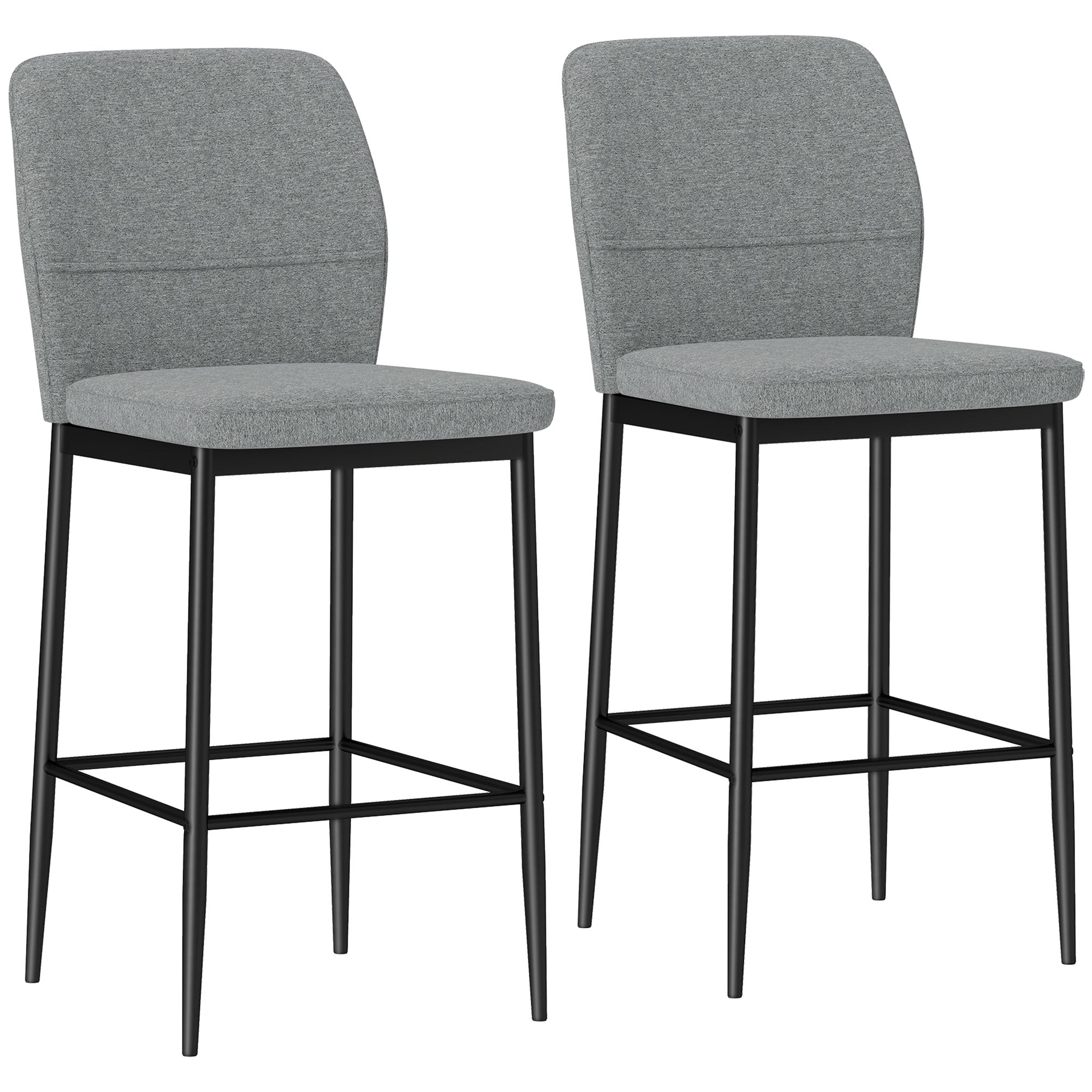 EasyComfort Set 2 Sgabelli Bar in Velluto Moderni with Poggiapiedi e Schienale, 41x52x97 cm, Grigio