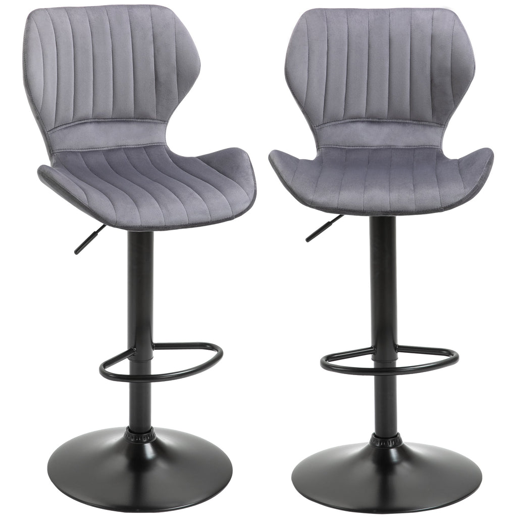 Easycomfort Set 2 Sgabelli da Bar ad Altezza Regolabile with Seduta Ergonomica e Poggiapiedi, Sgabelli Alti in Effetto Velluto e Metallo, 47x51.5x92-114 cm, Grigio