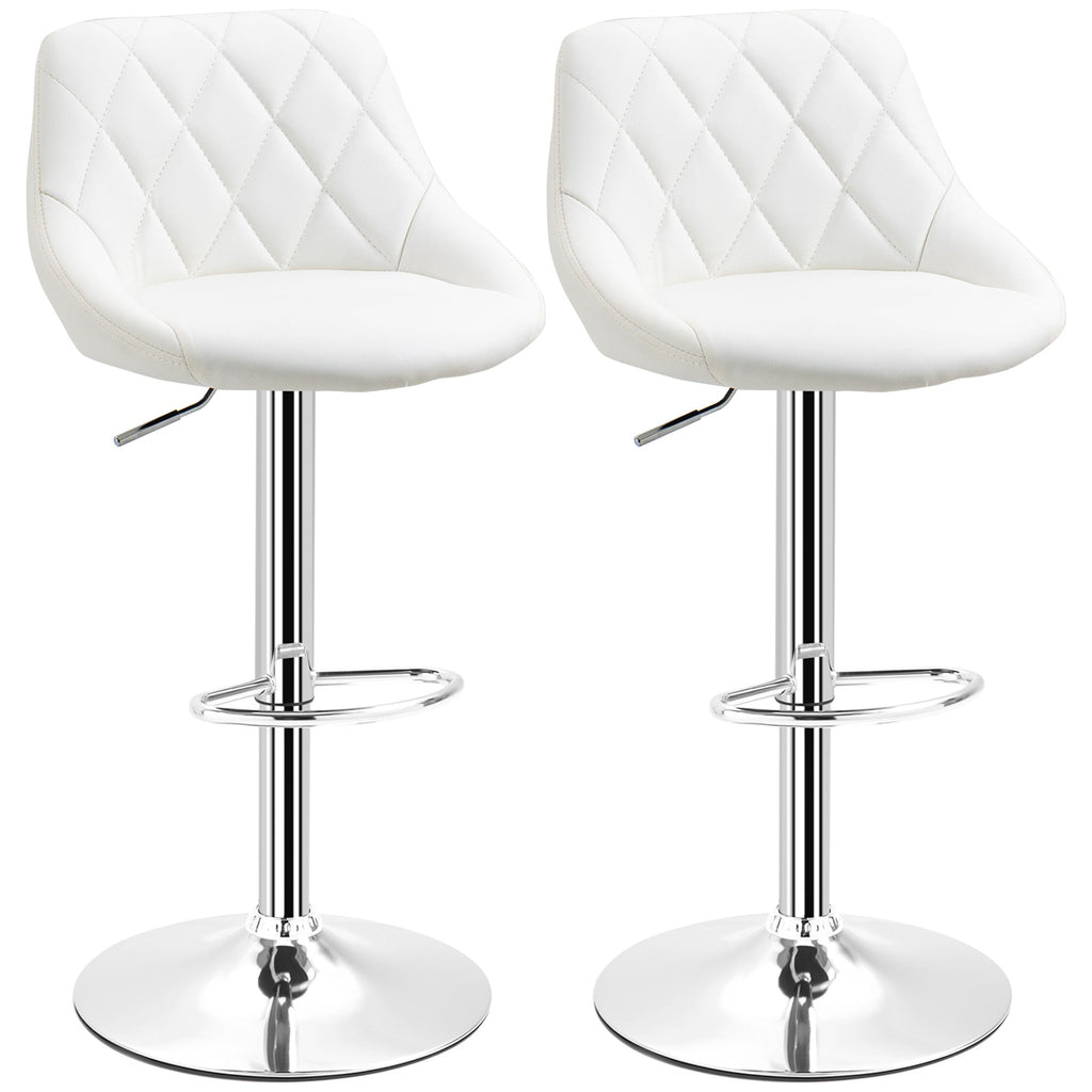 Easycomfort Set 2 Sgabelli da Bar, Altezza Regolabile with Base in Metallo e Seduta in Pelle PU, Sgabelli Moderni with Schienale e Poggiapiedi, 46x48x83-104cm, white