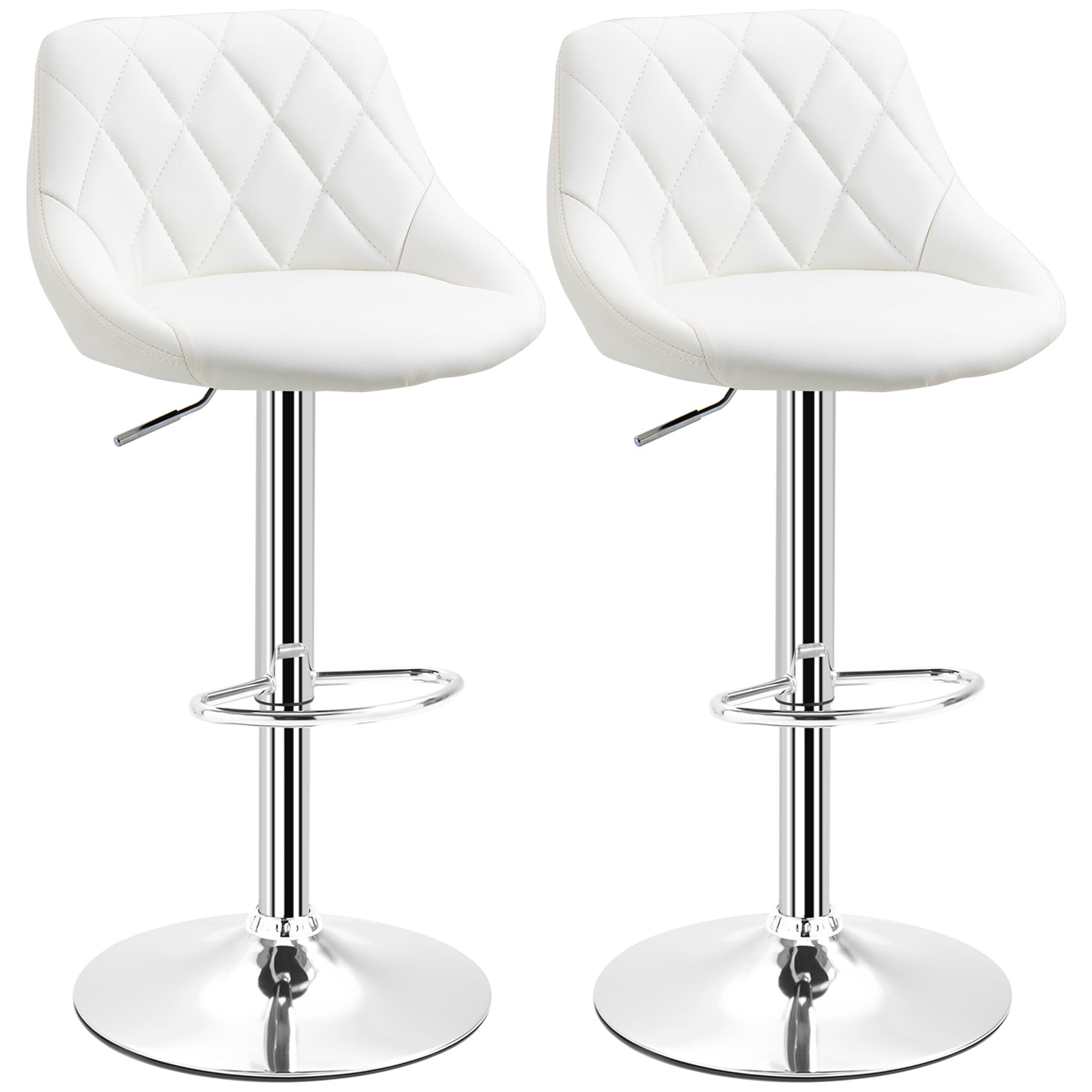Easycomfort Set 2 Sgabelli da Bar, Altezza Regolabile with Base in Metallo e Seduta in Pelle PU, Sgabelli Moderni with Schienale e Poggiapiedi, 46x48x83-104cm, white