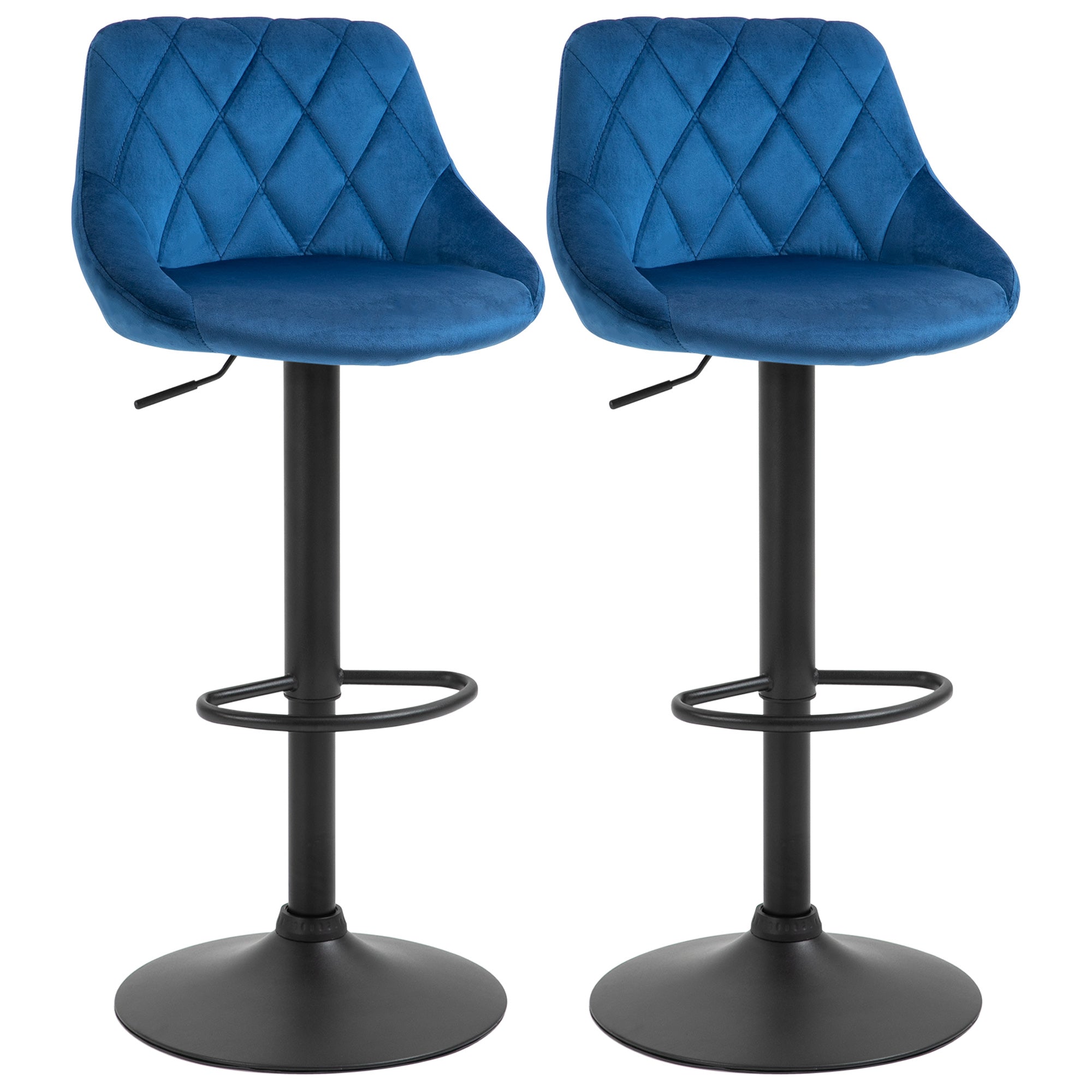 EasyComfort Set 2 Sgabelli Alti da Cucina e bar Moderno with Schienale e Poggiapiedi, Seduta girevole e regolabile, 46x48x83-104cm, Blu