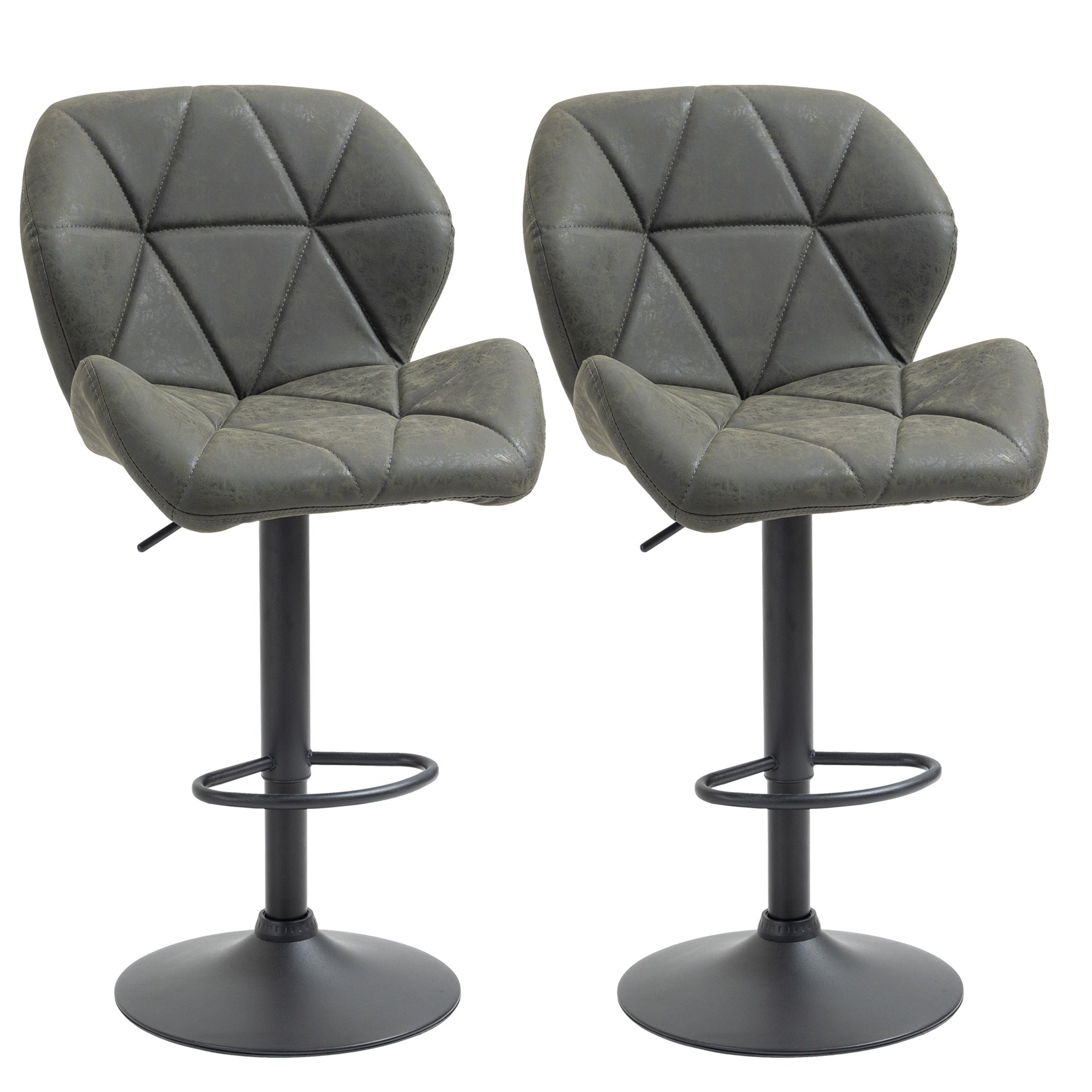 EasyComfort Set 2 Sgabelli Alti da Cucina Moderni with Schienale e Poggiapiedi, da Bar di Design with Base Rotonda, in Similpelle, Verde