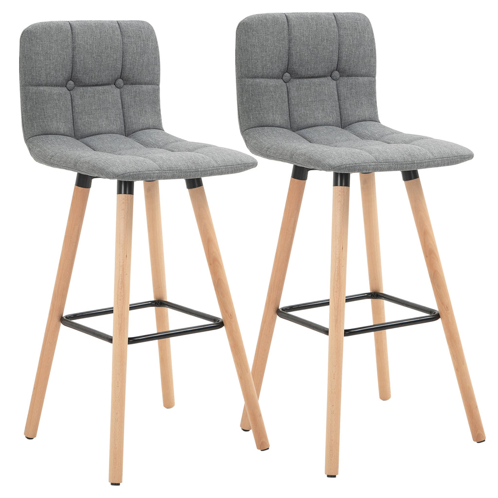 EasyComfort Set 2 Sgabelli Alti da Bar Moderno with Schienale e Poggiapiedi, Seduta Imbottita in Tessuto e Gambe in Legno, Grigio