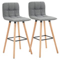 EasyComfort Set 2 Sgabelli Alti da Bar Moderno with Schienale e Poggiapiedi, Seduta Imbottita in Tessuto e Gambe in Legno, Grigio