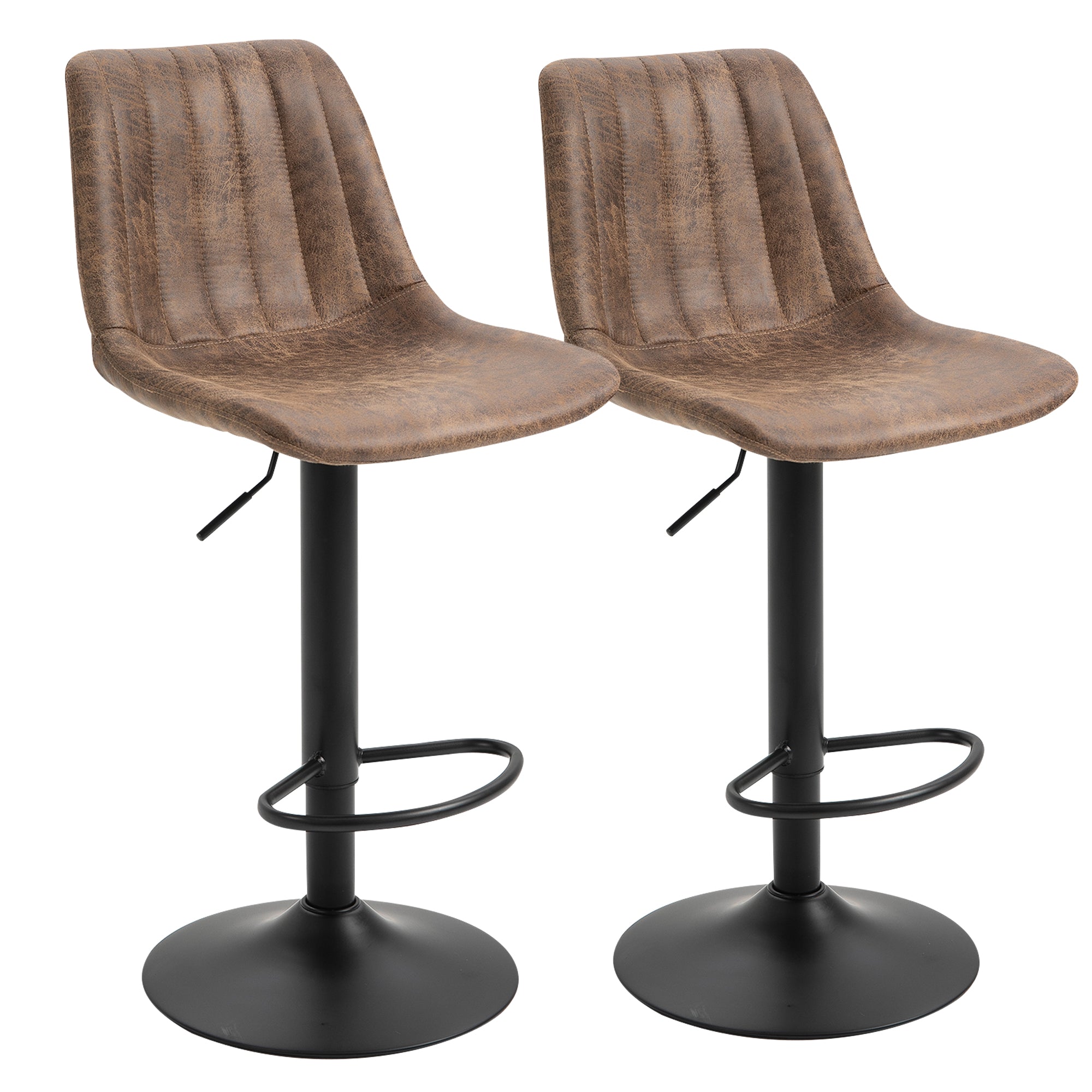 EasyComfort Set 2 Sgabelli Alti da Bar in Stile Industriale with Schienale, Poggiapiedi e Altezza Regolabile, Sedia in Microfibra, Marrone