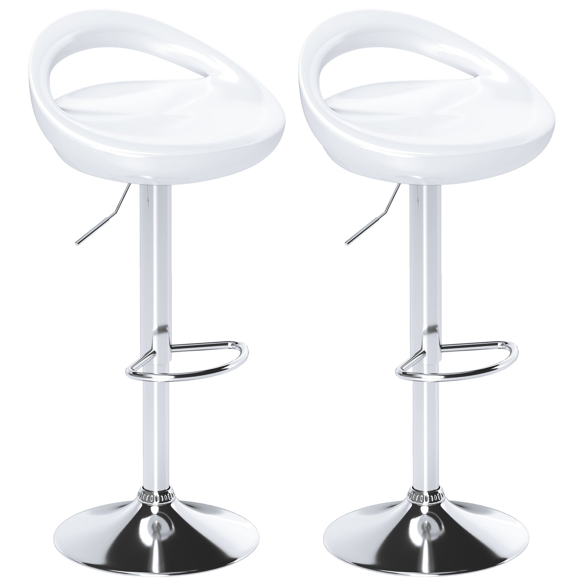 EasyComfort Set di 2 Sgabelli Alti Moderno da Bar Girevoli with Poggiapiedi, Seduta Regolabile in Acciaio, Struttura in metallo, white