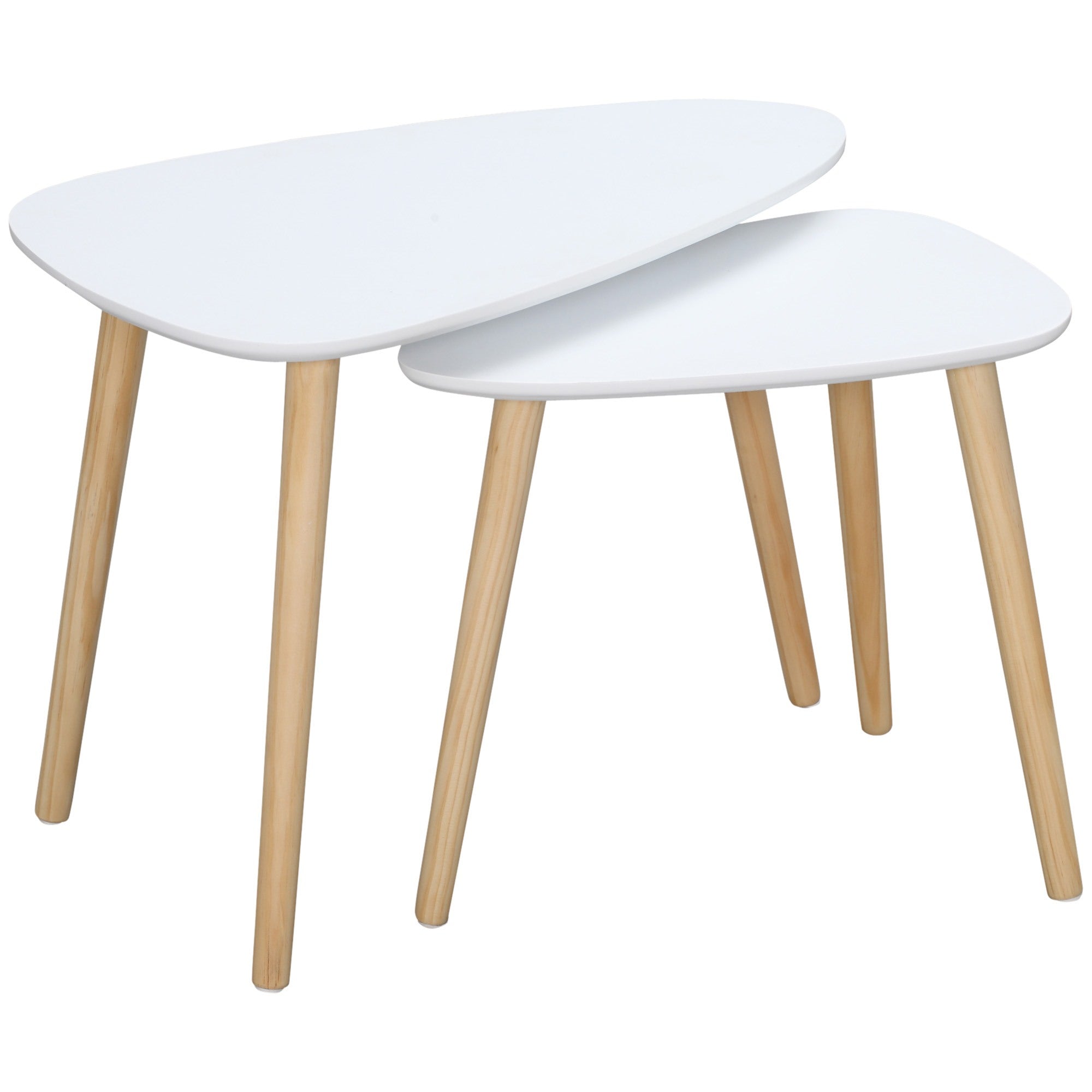 Easycomfort Set 2 Tavolini da Salotto Impilabili Stile Nordico with Gambe in Legno, white