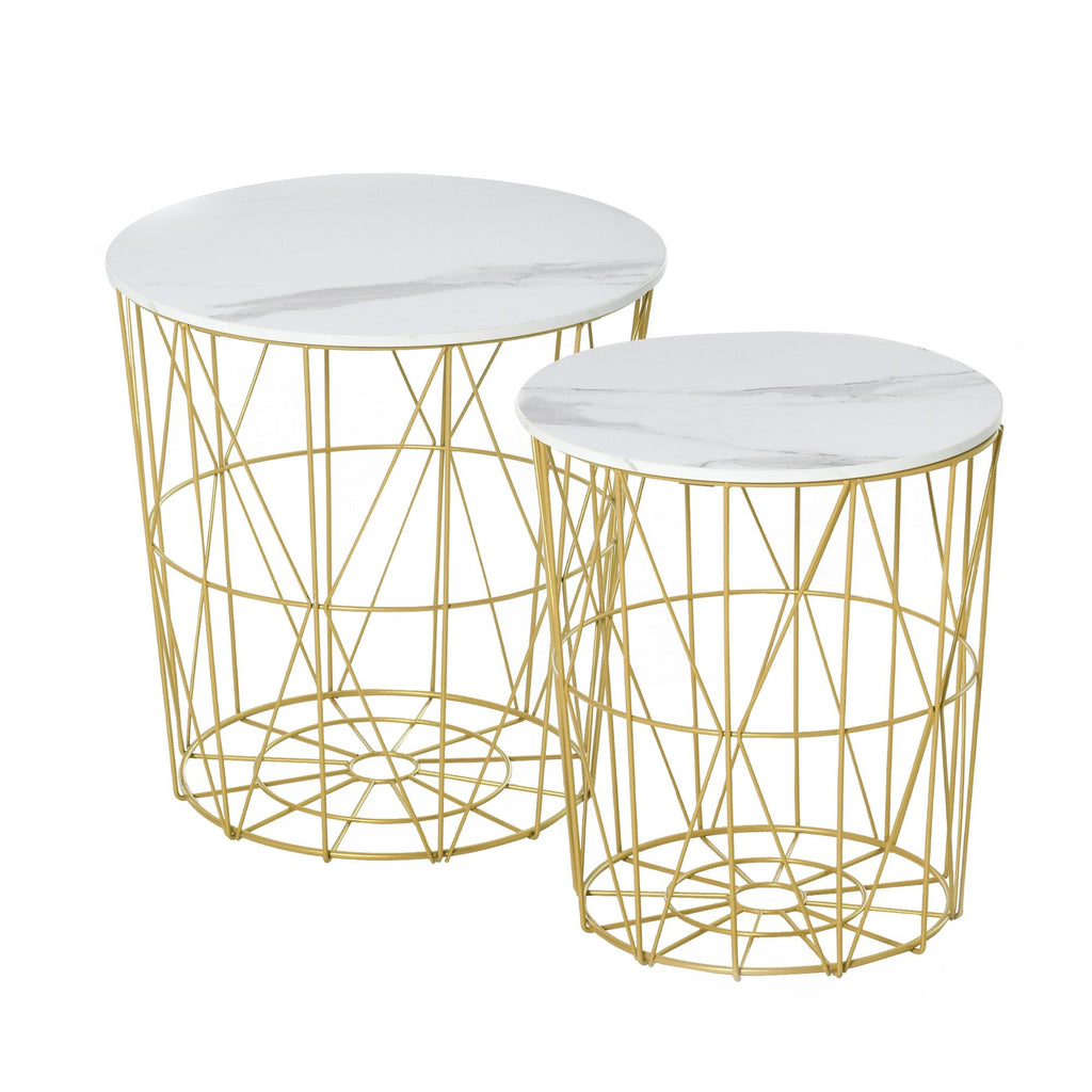 Easycomfort Set 2 Tavolini da Salotto Moderni Impilabili with Ripiano Rimovibile, Tavolino da Caffè with Contenitore per Soggiorno e Camera, white Oro