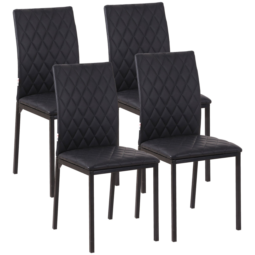 EasyComfort Set 4 Sedie per Cucina e Soggiorno da Pranzo moderno in Finta Pelle with Cuciture a Rombi e Gambe in Metallo, black