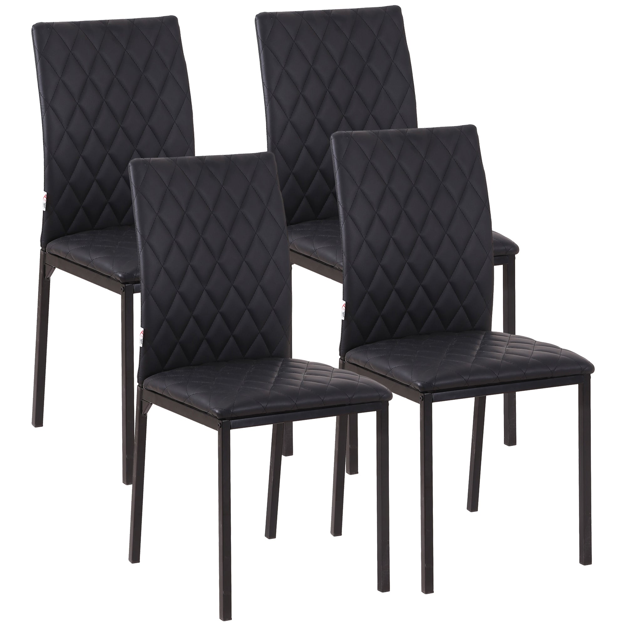 EasyComfort Set 4 Sedie per Cucina e Soggiorno da Pranzo moderno in Finta Pelle with Cuciture a Rombi e Gambe in Metallo, black