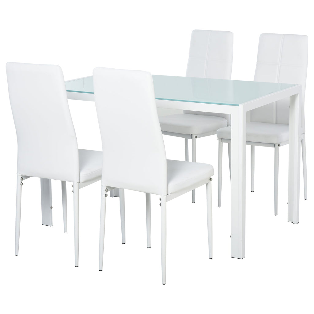 Easycomfort Set 5 Pezzi with 1 Tavolo e 4 Sedie per Cucina o Sala da Pranzo in Finta Pelle, Metallo e Vetro Temperato, white