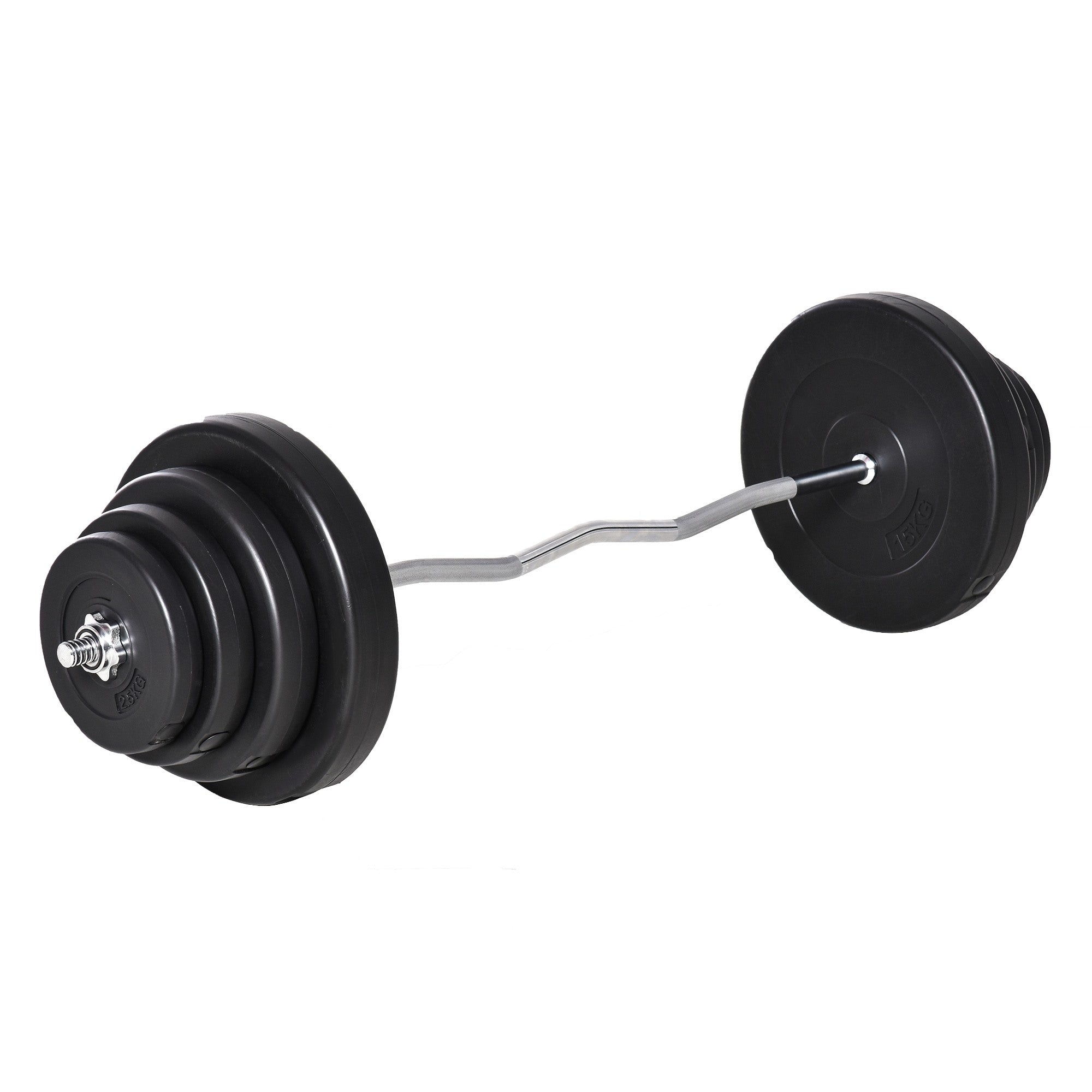 EASYCOMFORT Set Bilanciare da 70kg with 8 Dischi Pesi e Barra Curva in Acciaio, Allenamento a Casa e Palestra, 140x38.5x38.5cm