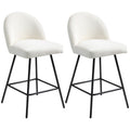 EasyComfort Set da 2 Sgabelli da Bar with Schienale in Velluto e Poggiapiedi in Acciaio, white Crema