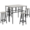 Easycomfort Set da Bar 6 Pezzi with 4 Sgabelli da Bar e 2 Tavoli Alti in Legno Truciolato e Acciaio per Cucina e Soggiorno, Grigio