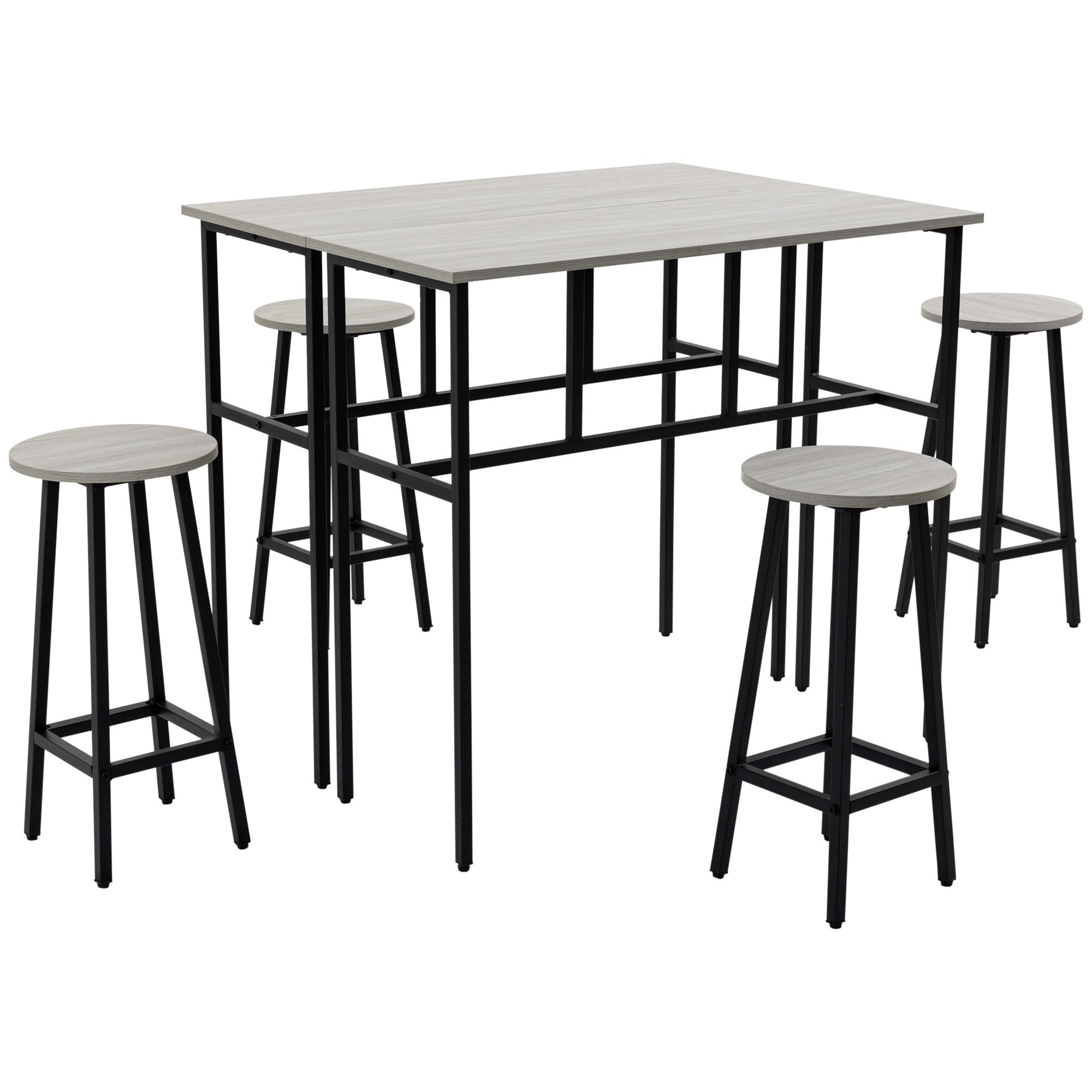 Easycomfort Set da Bar 6 Pezzi with 4 Sgabelli da Bar e 2 Tavoli Alti in Legno Truciolato e Acciaio per Cucina e Soggiorno, Grigio