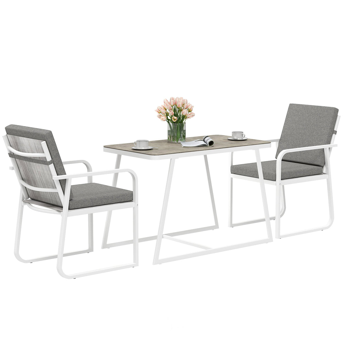 EasyComfort tuinset 3-delig met 2 stoelen en glazen tafel wit