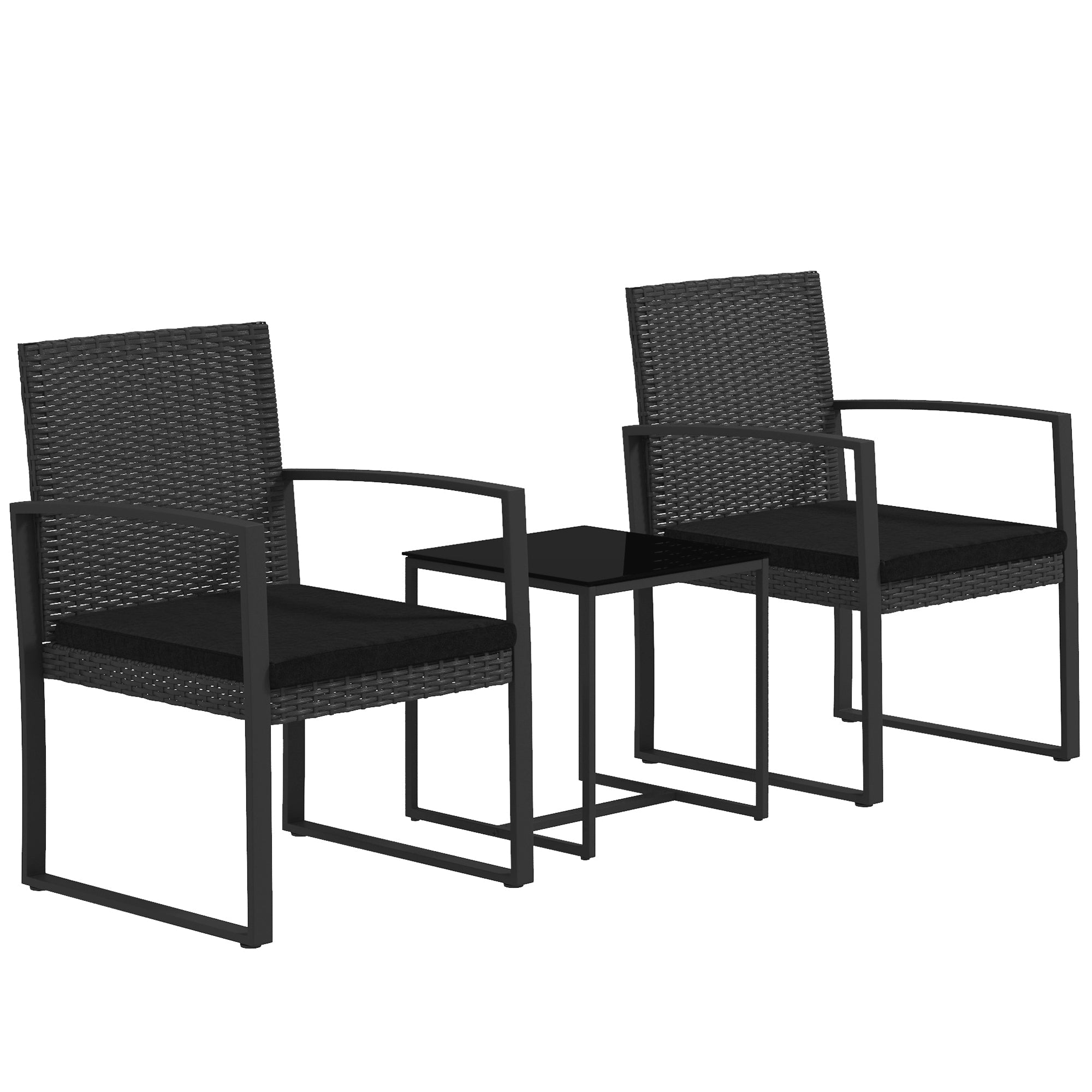 EasyComfort Set da Giardino 3 Pezzi with 2 Sedie with Cuscini e Tavolino with Piano in Vetro, Effetto Rattan black