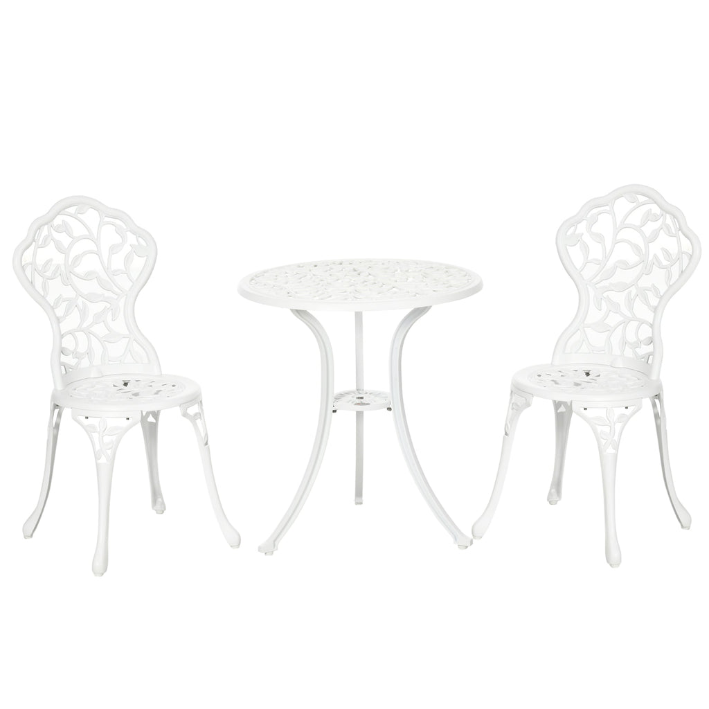 Easycomfort Set da Giardino 3 Pezzi in Alluminio white, 2 Sedie da Esterno 45x42x85.5 cm e Tavolino Rotondo Ø61x66.5 cm