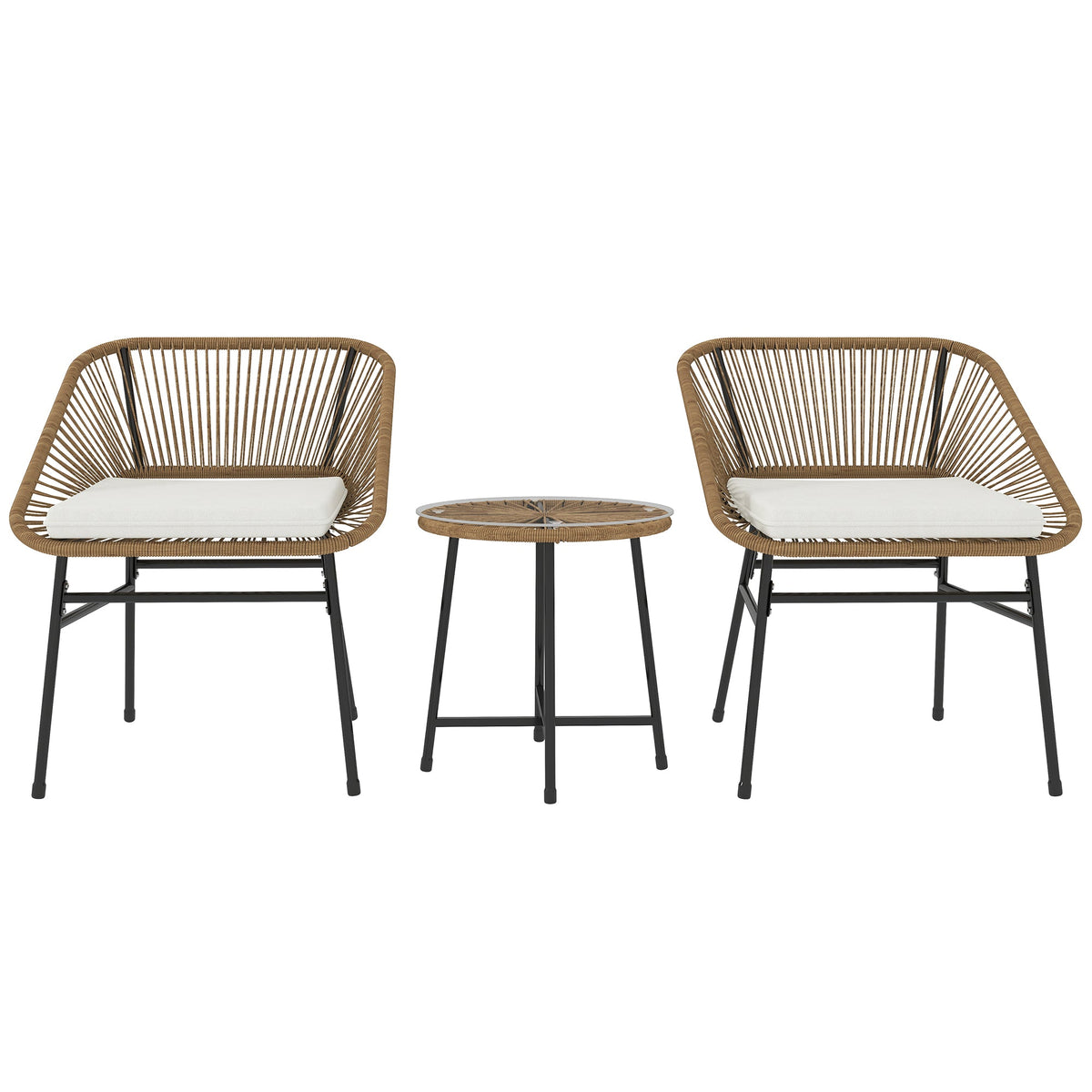 EasyComfort 3-delig tuinset rattan PE met 2 stoelen en rond tafeltje