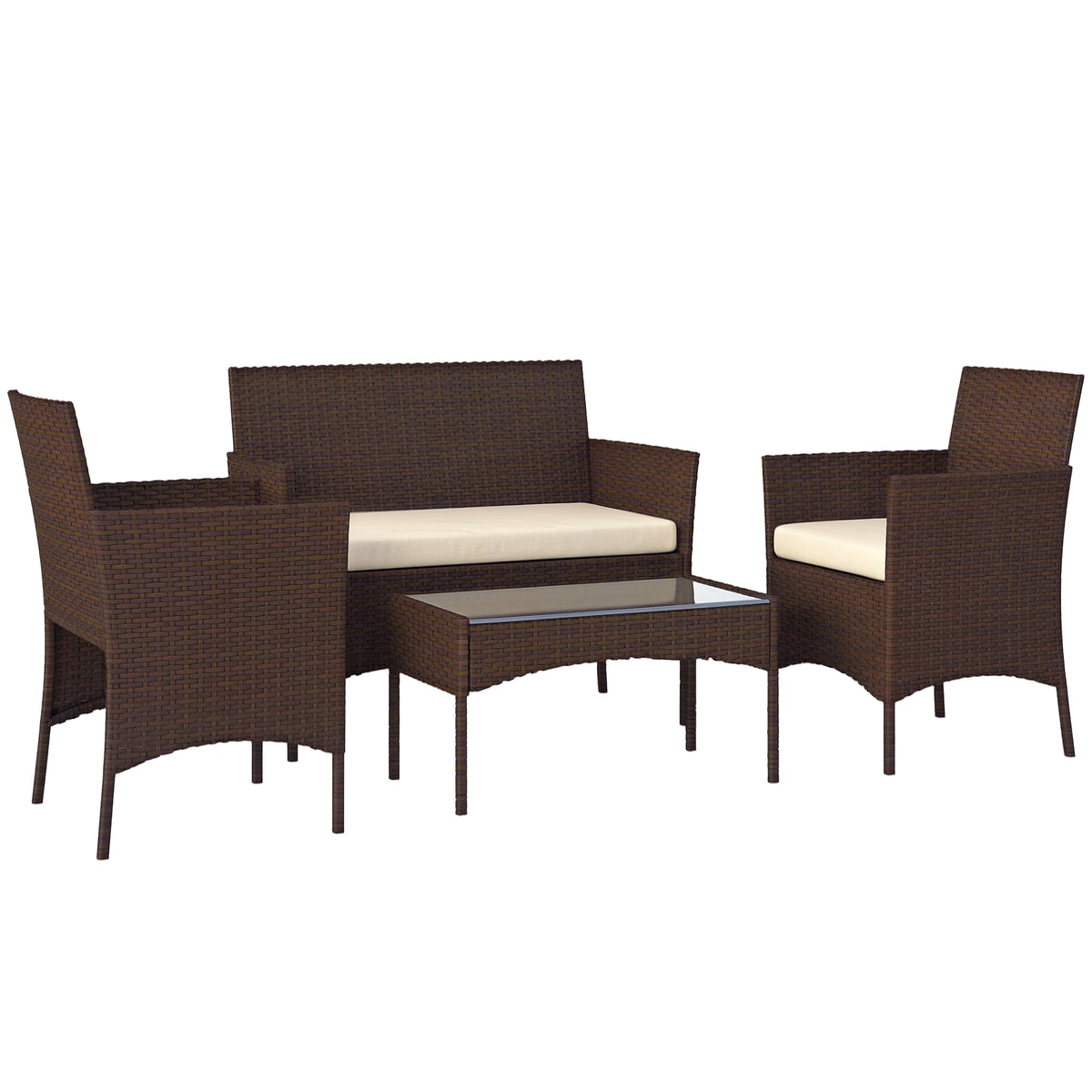 EasyComfort 4-delige tuinset rattan 2-zits bank 2 stoelen salontafel