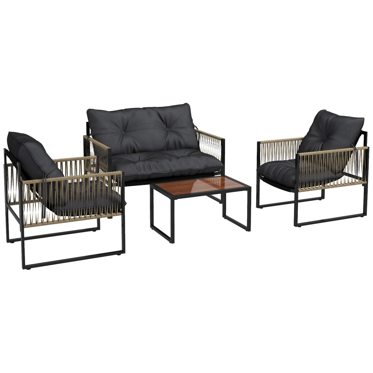 EasyComfort 4-delig PE-rattan tuinset