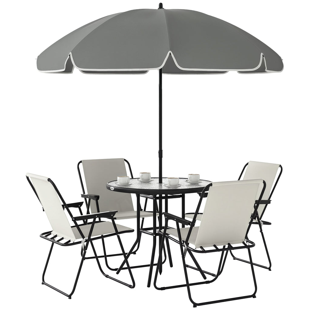 EasyComfort Set da Giardino 6 Pezzi in Acciaio with 4 Sedie Pieghevoli, Ombrellone e Tavolo Rotondo, Crema, Grigio e black