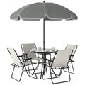 EasyComfort Set da Giardino 6 Pezzi in Acciaio with 4 Sedie Pieghevoli, Ombrellone e Tavolo Rotondo, Crema, Grigio e black