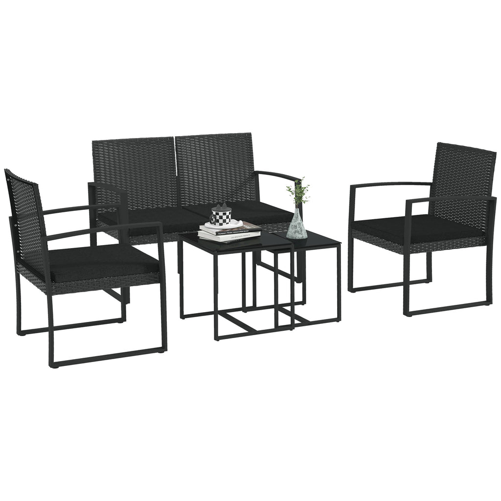 EasyComfort Tuinset 5-delig zwart (2 stoelen, 2-zits bank, 2 tafels)