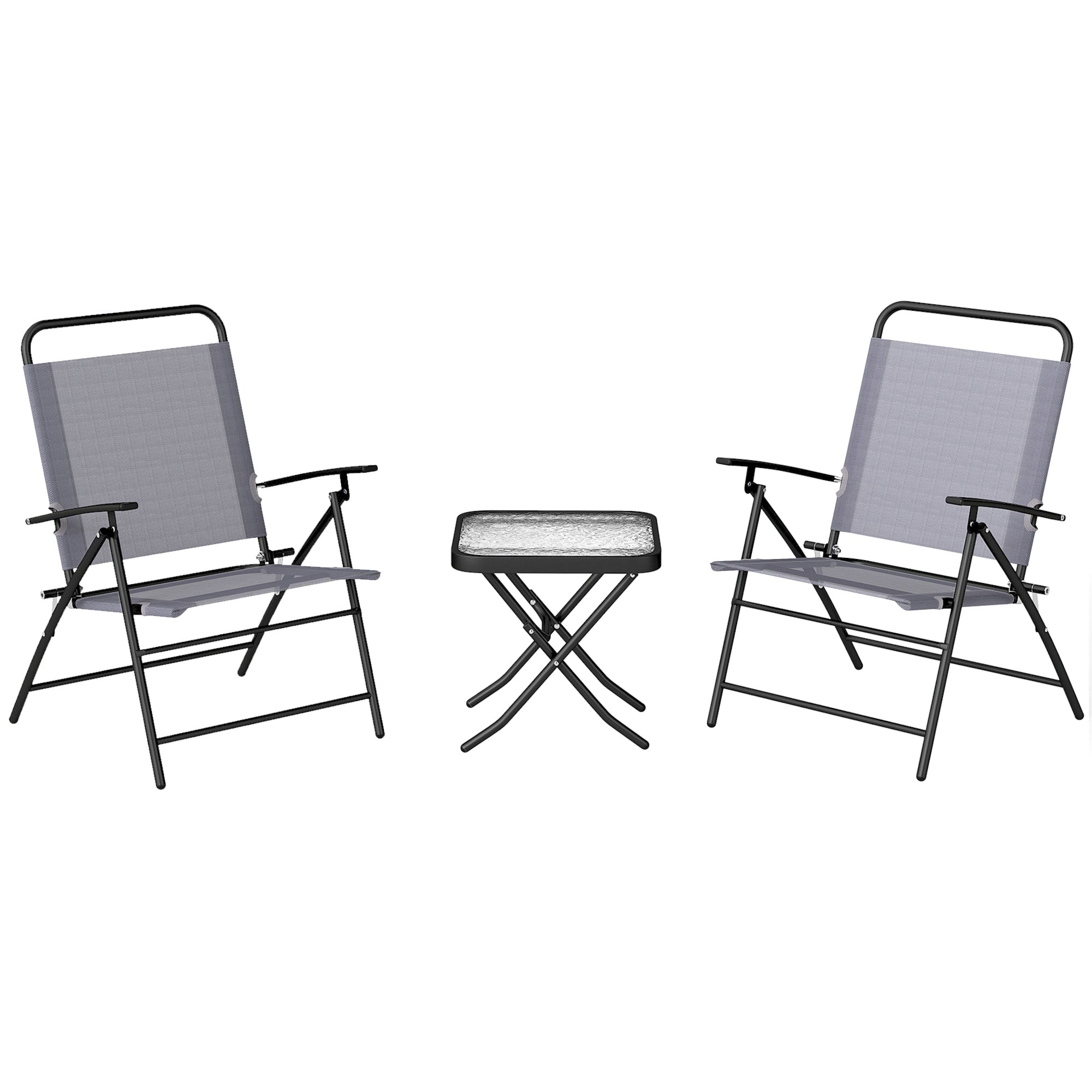 EasyComfort Set da Giardino with Tavolo with Piano in Vetro e 2 Sedie Pieghevoli with Schienale Regolabile, Grigio