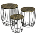Easycomfort Set da Giardino Esterno, 3 Tavolini da Balcone Impilabili, Arredamento da Giardino Stile Industriale in Metallo black