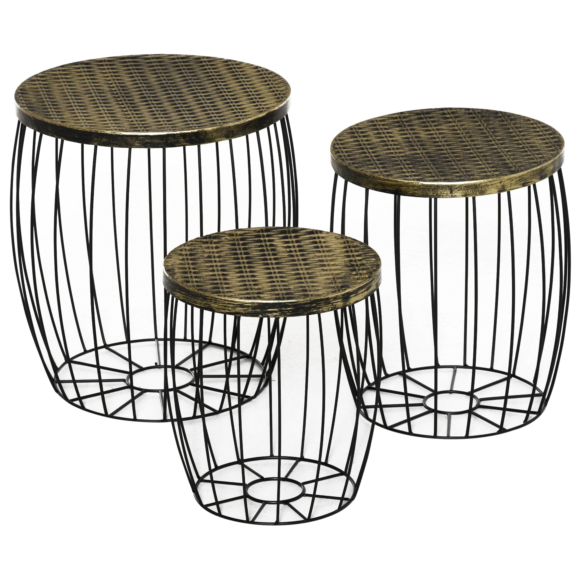 Easycomfort Set da Giardino Esterno, 3 Tavolini da Balcone Impilabili, Arredamento da Giardino Stile Industriale in Metallo black