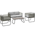 EasyComfort Rattan tuinset 2-zits bank met 2 fauteuils en glazen tafel