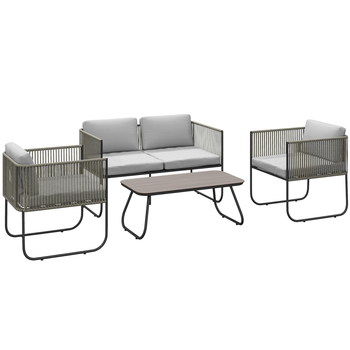 EasyComfort Rattan tuinset 2-zits bank met 2 fauteuils en glazen tafel