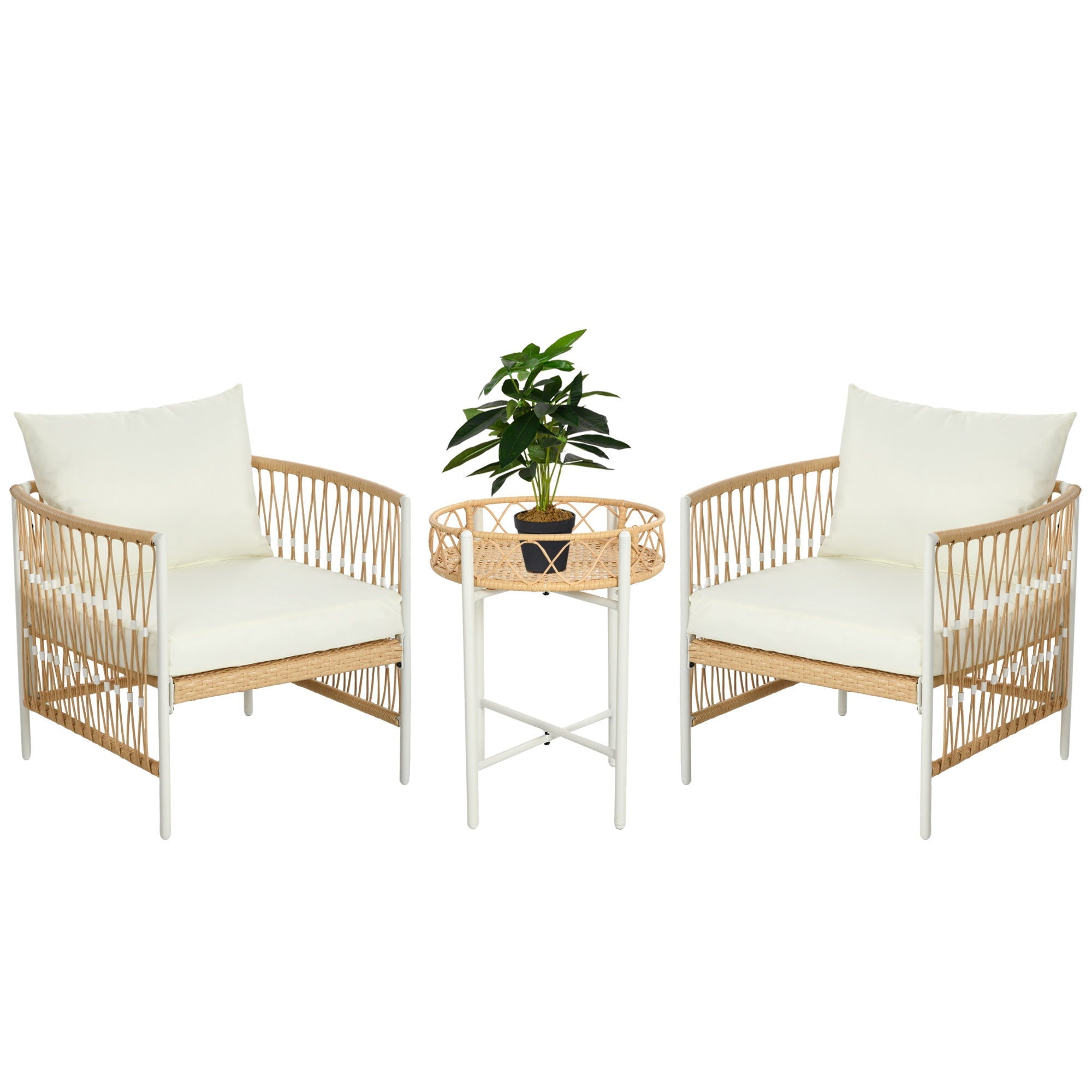 EasyComfort Boho tuinset rattan 2 stoelen met rond tafeltje