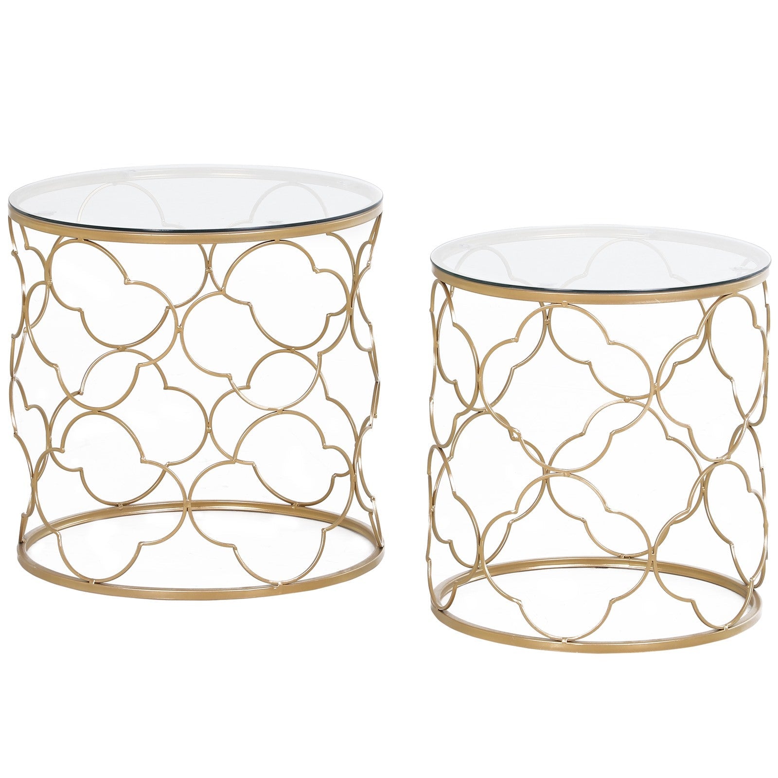 Easycomfort Set di 2 Tavolini da Salotto Impilabili Art Deco in Metallo with Piano in Vetro, Oro