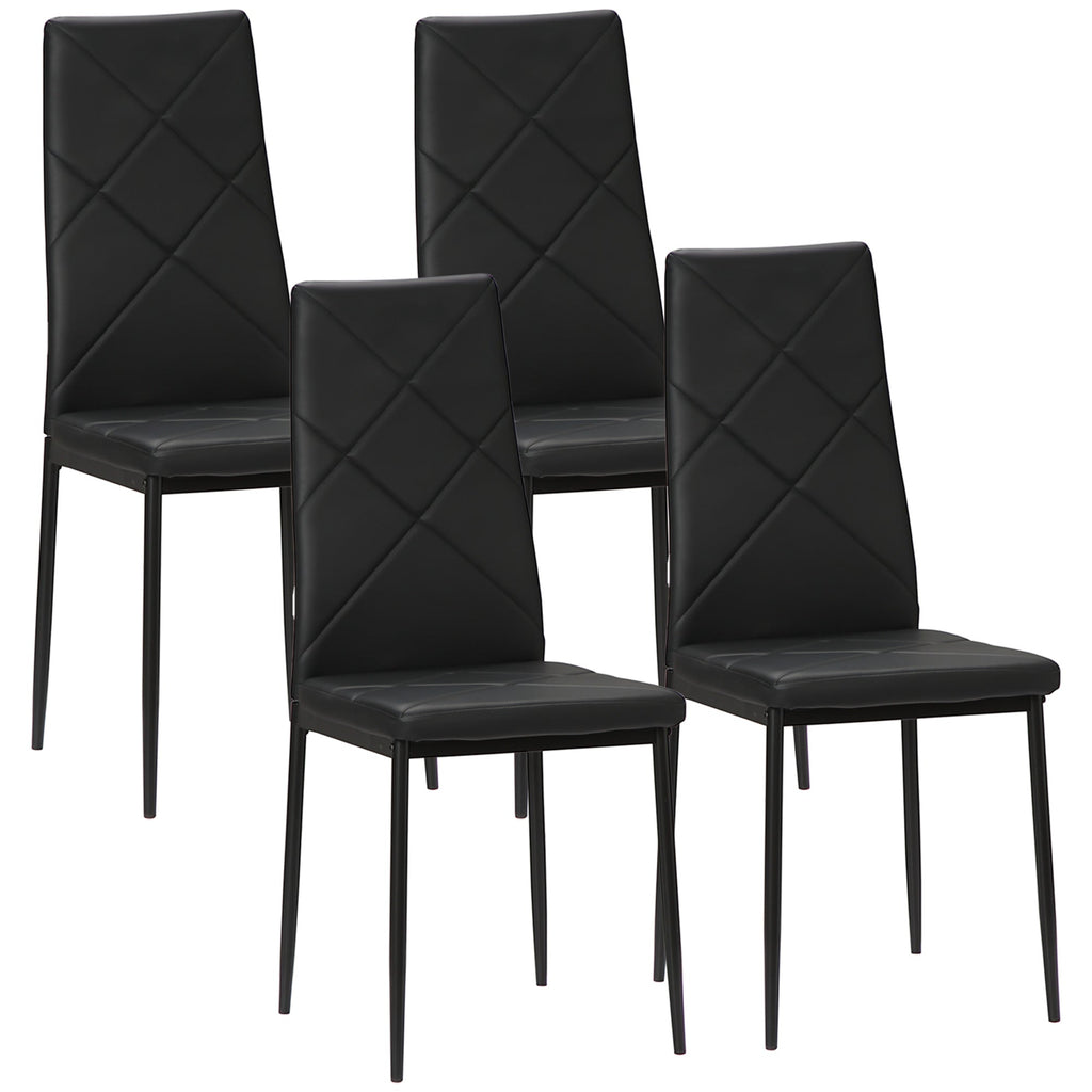 Easycomfort Set di 4 Sedie da Pranzo with Schienale Alto in Finta Pelle e Acciaio, 41x50x97cm, black