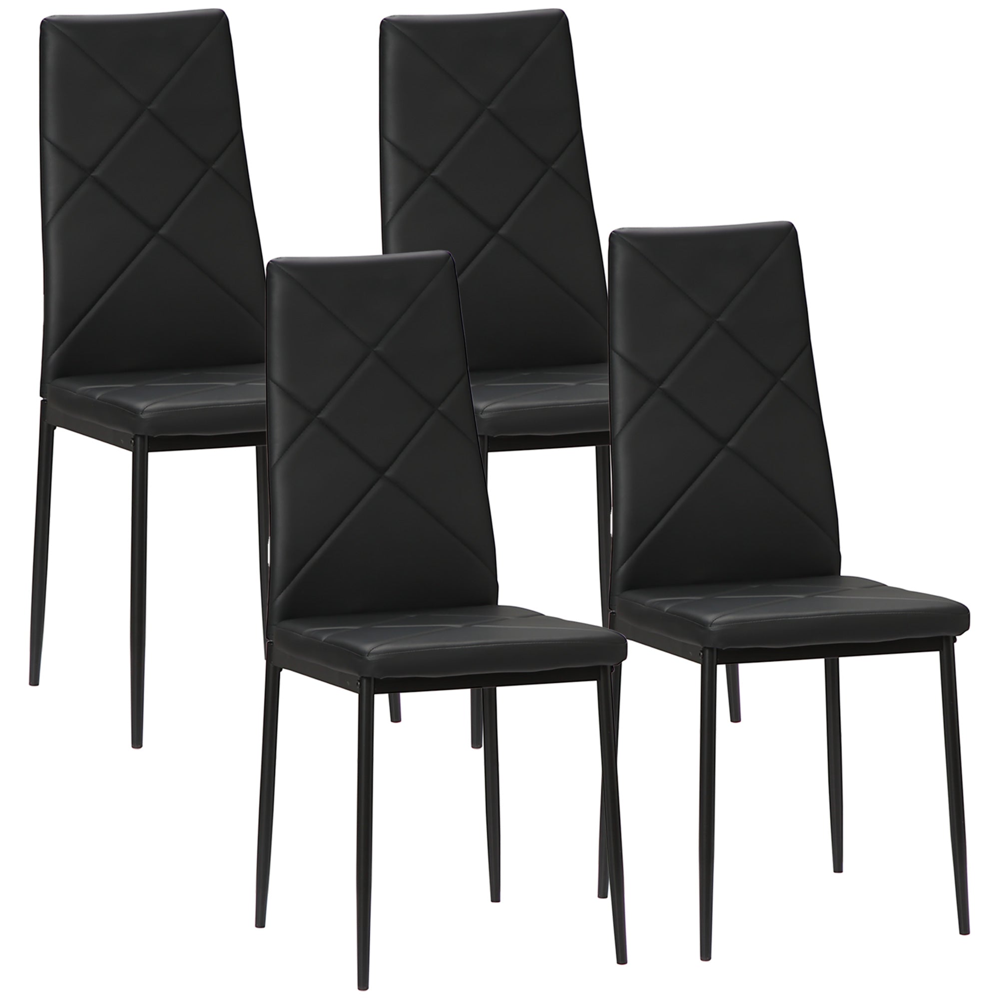 Easycomfort Set di 4 Sedie da Pranzo with Schienale Alto in Finta Pelle e Acciaio, 41x50x97cm, black