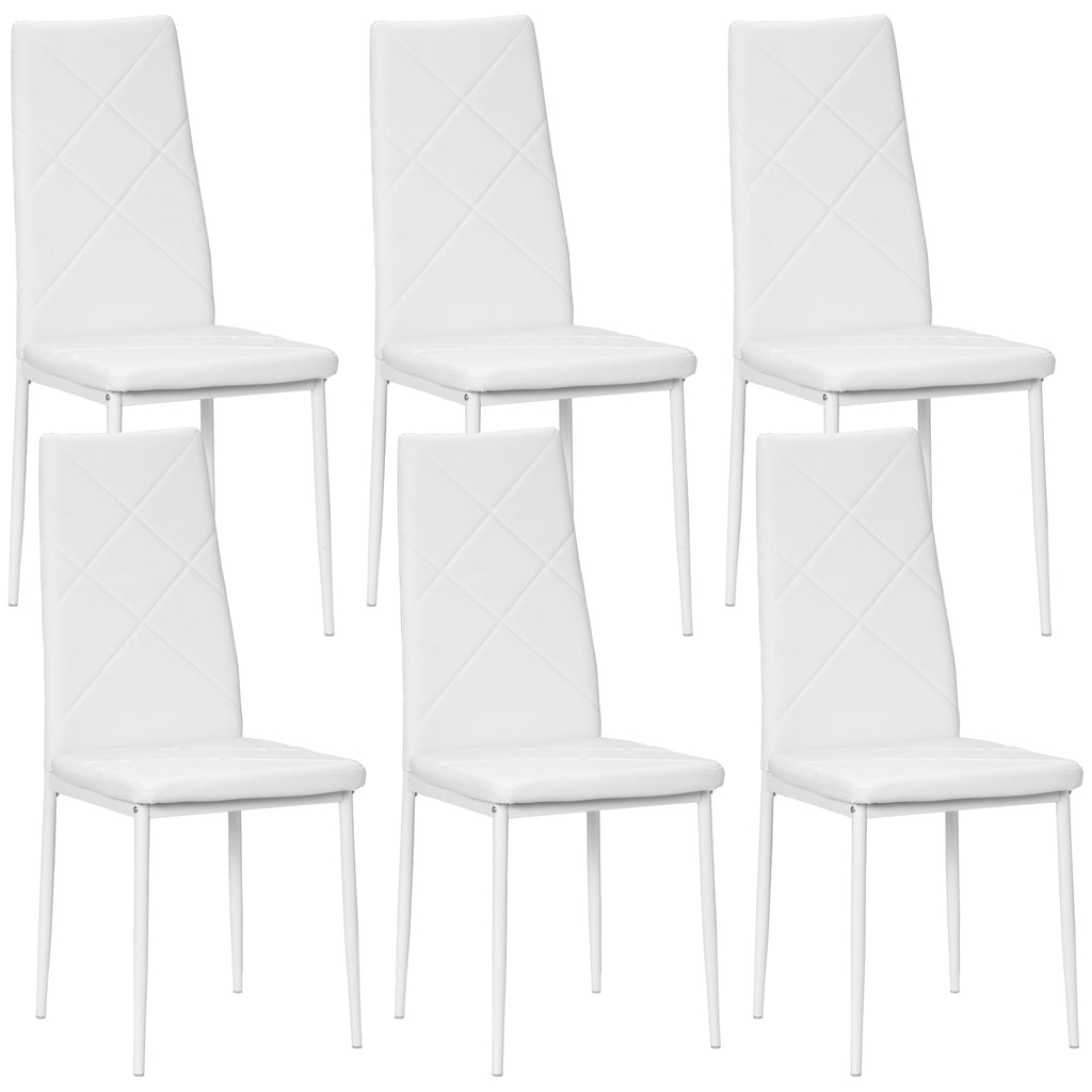 EasyComfort Set di 6 Sedie da Pranzo Moderne with Schienale Alto in Finta Pelle e Acciaio, 41x50x97 cm, white