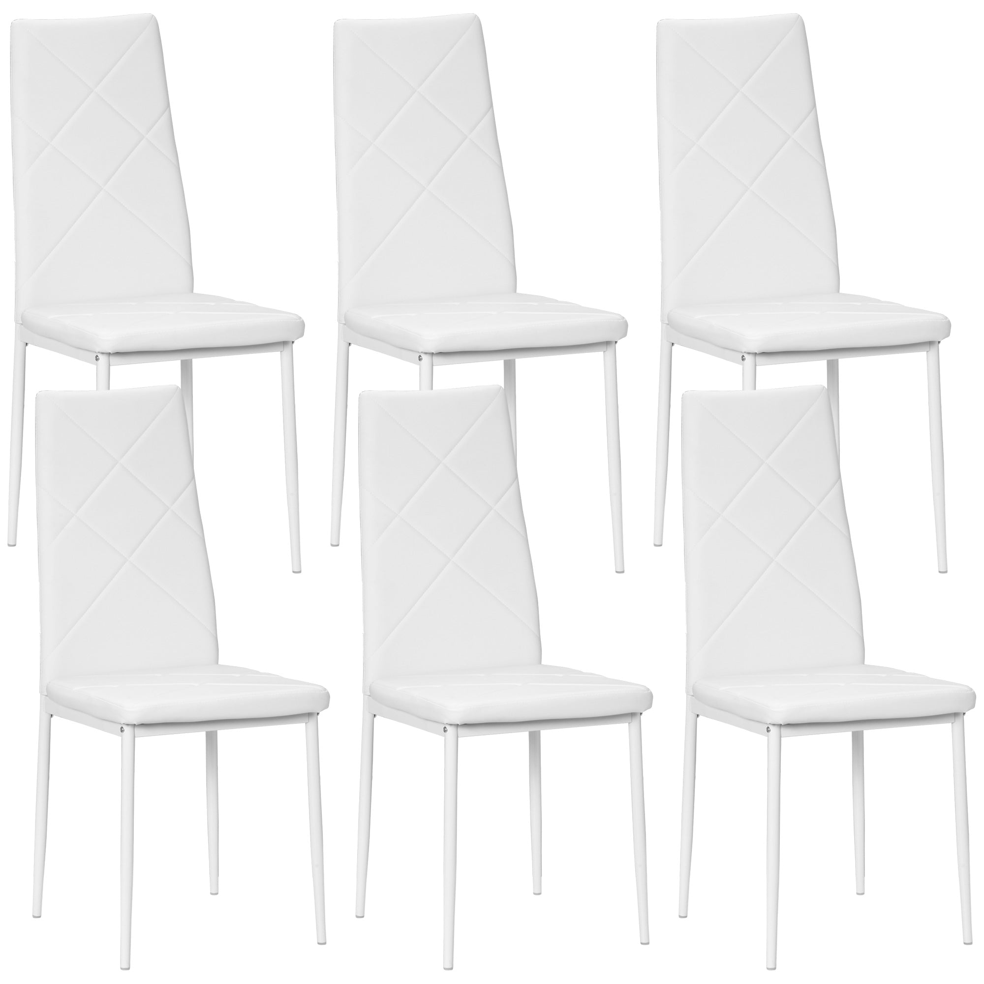EasyComfort Set di 6 Sedie da Pranzo Moderne with Schienale Alto in Finta Pelle e Acciaio, 41x50x97 cm, white