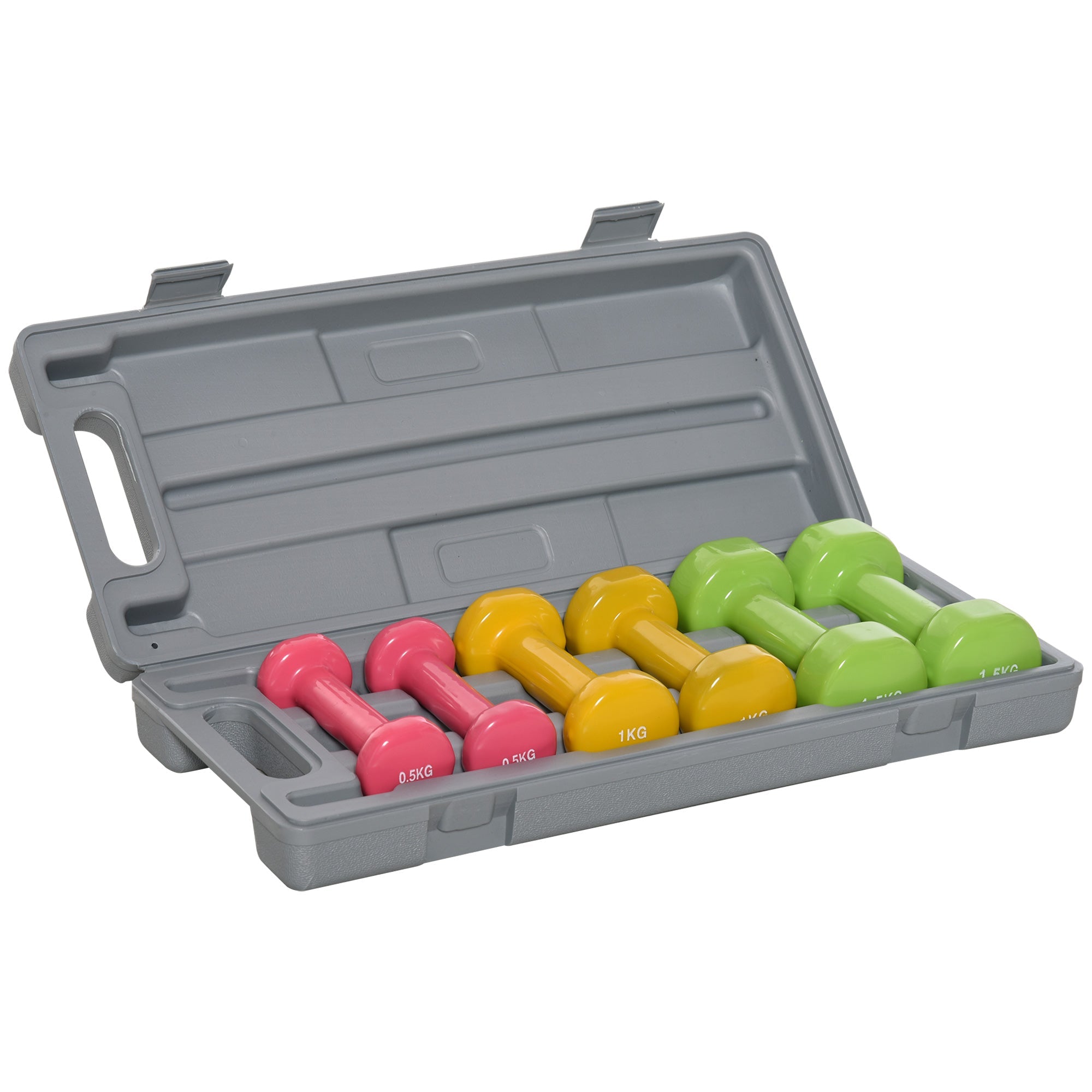 Easycomfort Set Manubri Pesi per Braccia with Valigetta, 6 Manubri da 0.5kg 1kg 1.5kg Acciaio e Rivestimento PU, Rosso Giallo e Verde