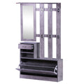 Easycomfort Set Mobili Ingresso Moderno with Scarpiera e Specchio, Appendiabiti da Ingresso with 6 Ganci, 2 Ripiani Regolabili e Cassetti in Legno per Corridoio, 90x24x177 cm, Grigio Cemento