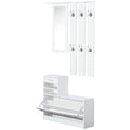 Easycomfort Set Mobili Ingresso Moderno with Scarpiera e Specchio, Appendiabiti da Ingresso with 6 Ganci, 2 Ripiani Regolabili e Cassetti in Legno per Corridoio, 90x24x177 cm, white